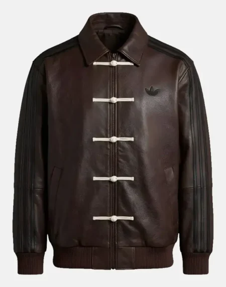 Adidas CNY Dark Brown Leather Bomber Jacket