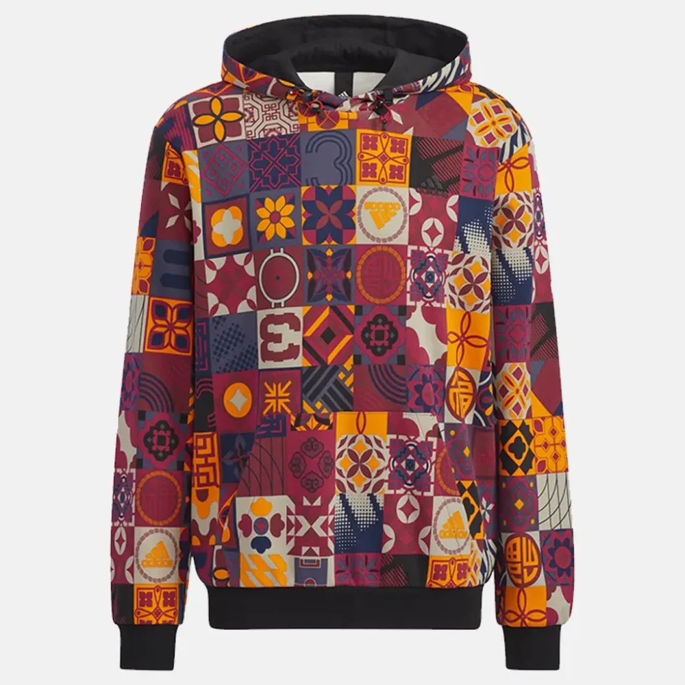 Adidas CNY Printed Hooded Burgundy Jacket