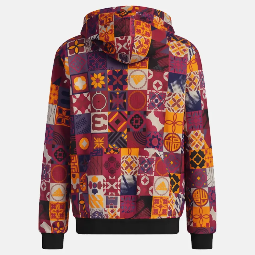 Adidas CNY Printed Hooded Burgundy Jacket Back