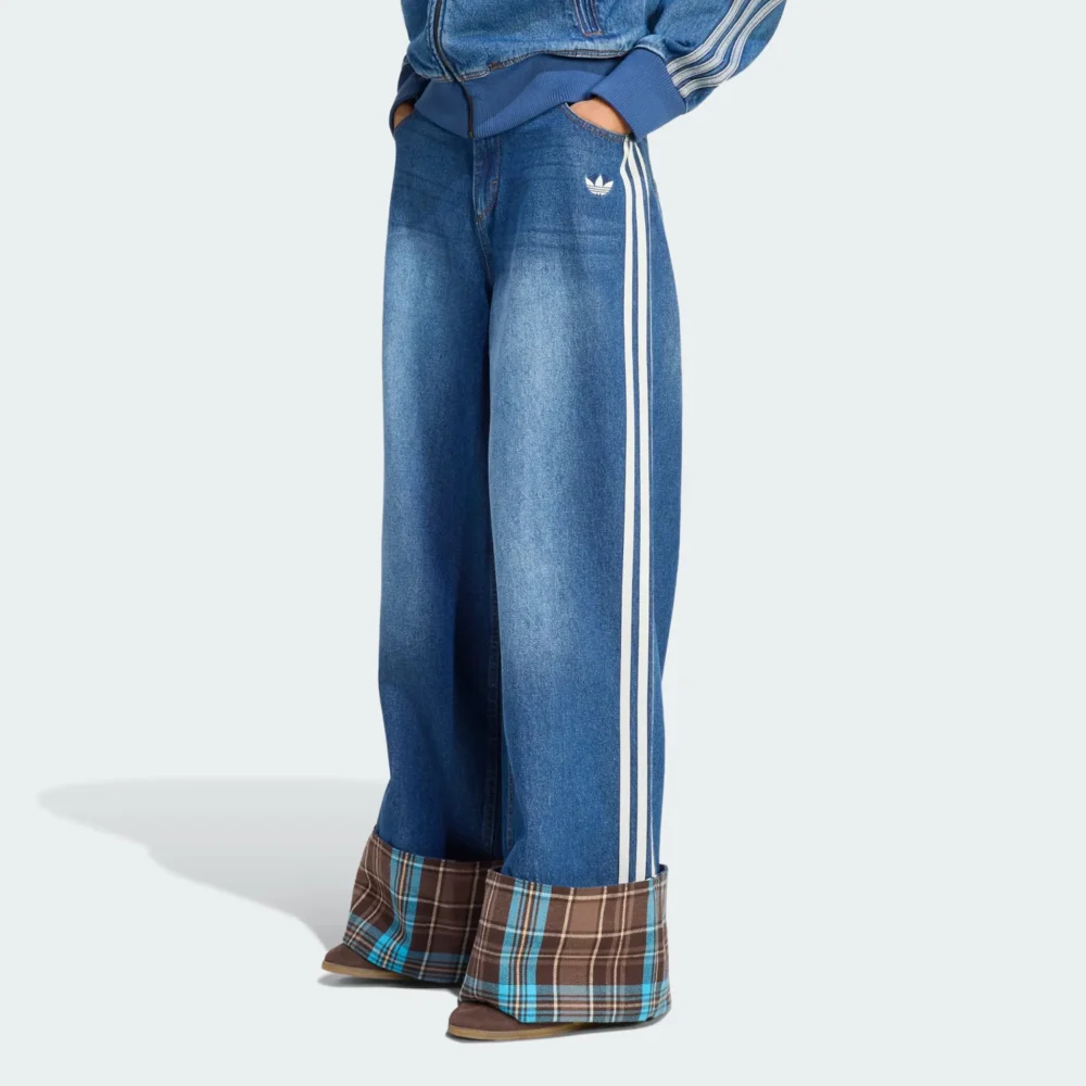 CHECKED SEAM VINTAGE WIDE LEG JEANS
