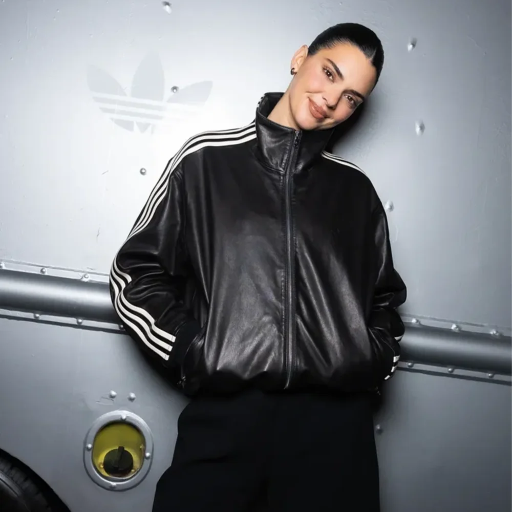 Kendal Jenner Adidas Black Leather Bomber Jacket