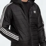 Adicolor Trefoil 3 Stripe Puffer Black Jacket
