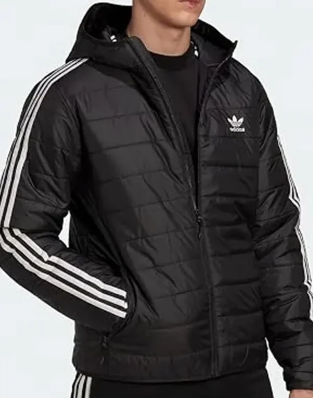 Adicolor Trefoil 3 Stripe Puffer Black Jacket